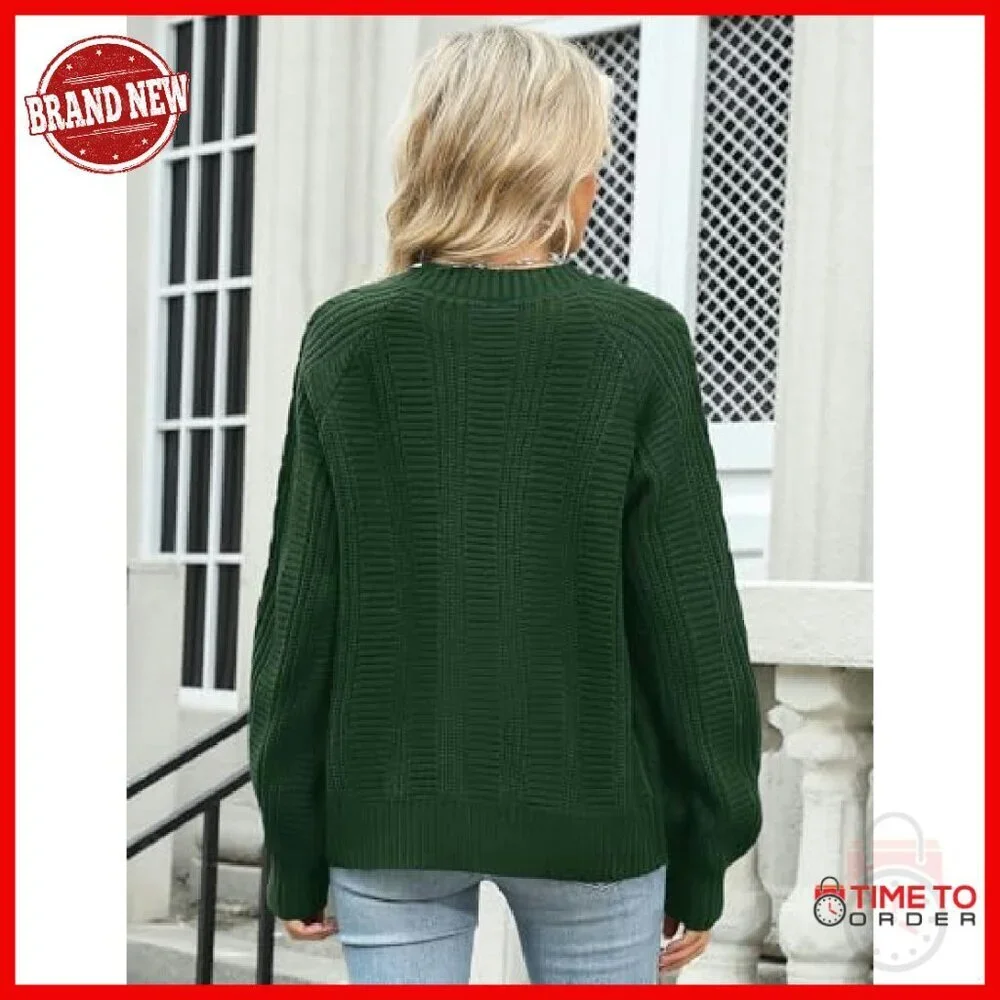 Cable Knit Cardigan Open Front Sweater Long Sleeve Button Coat